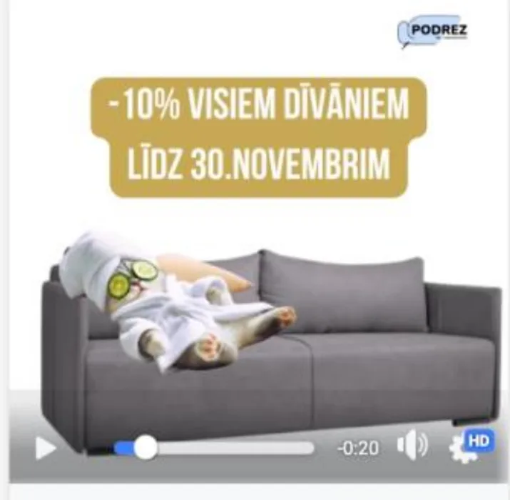 Podrez kreatīvs latviešu valodā — atlaide dīvāniem